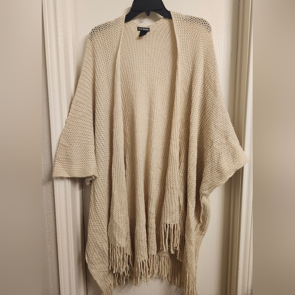 Steve Madden Elegant Cream Knit Poncho Sweater